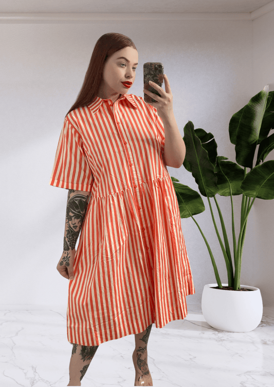 Denver Cotton Dress - Orange Tangerine Stripe