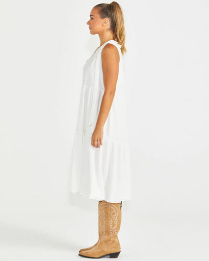 SEVILLE TIERED MIDI DRESS - WHITE