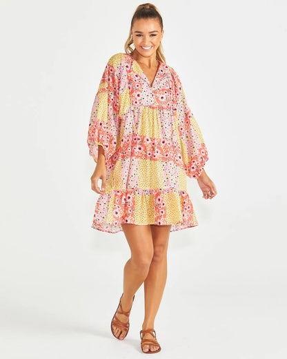 RUTH FLORAL MINI DRESS - YELLOW PINK