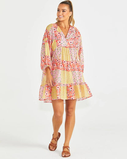 RUTH FLORAL MINI DRESS - YELLOW PINK