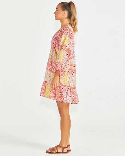 RUTH FLORAL MINI DRESS - YELLOW PINK