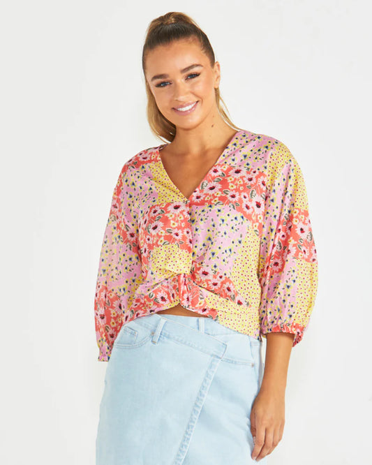 RUTH FLORAL SHIRT TOP - YELLOW PINK