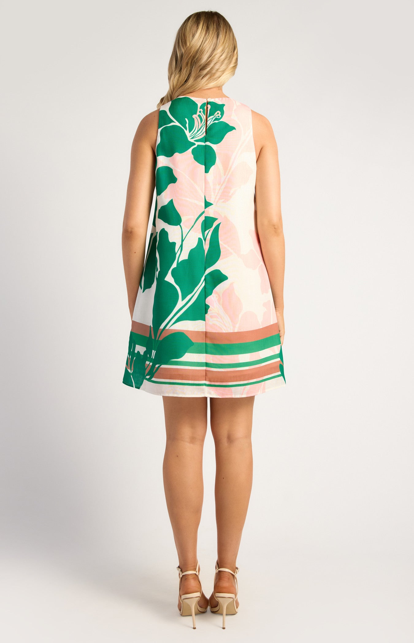 Lisa Faux Linen Placement Print Shift Dress - Green
