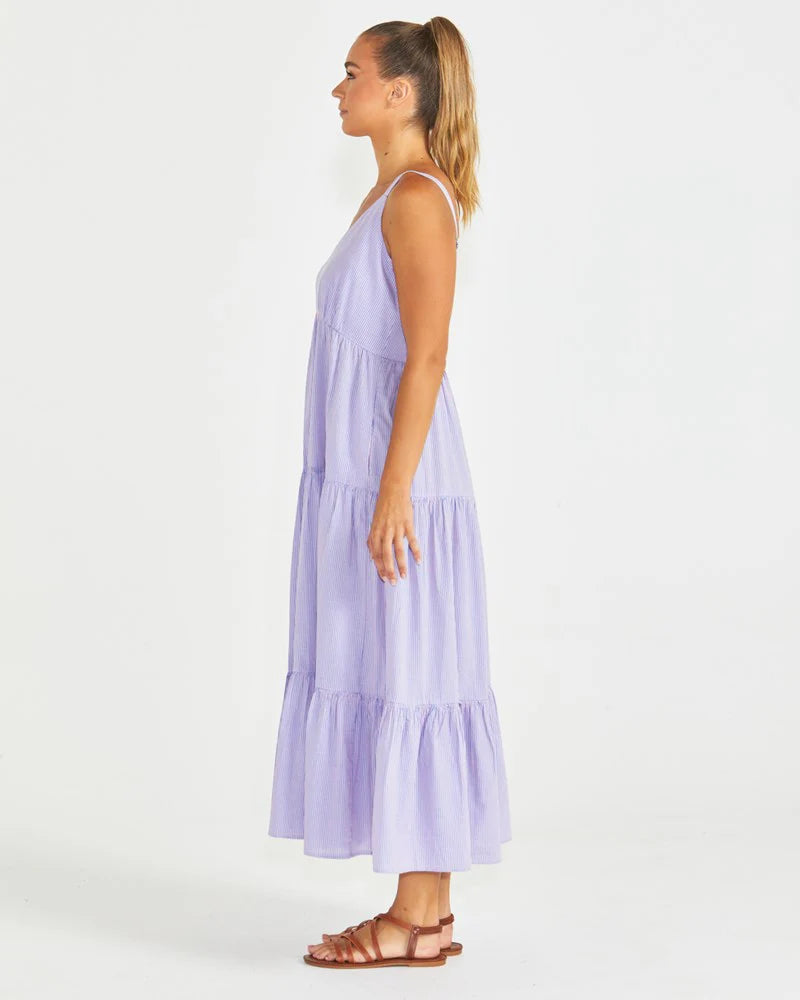 PHILLIPA TIERED MAXI DRESS - BLUE/PINK STRIPE