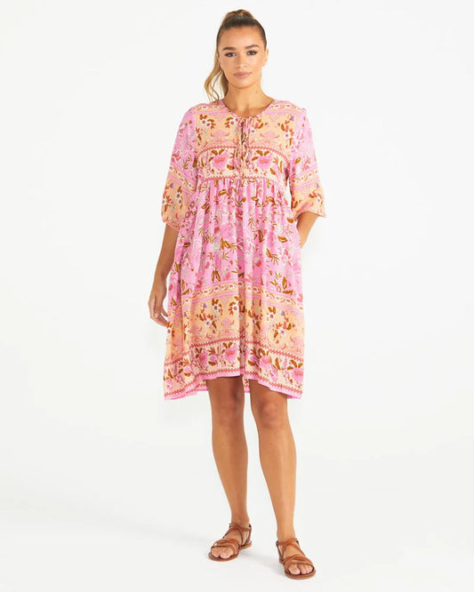 CHIARA BOHO MINI DRESS - PINK PAISLEY