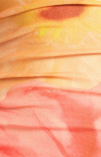 Floral Print Asymmetric Neckline Tissue Jersey Maxi Dress - Coral Yellow