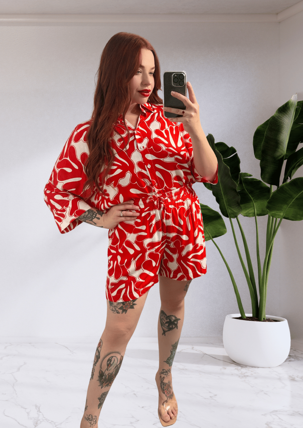 HALLIE MATCHING SHIRT & SHORTS SET - REEF PRINT