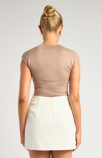Lightweight Cap Sleeves Knit Top - Mushroom Brown