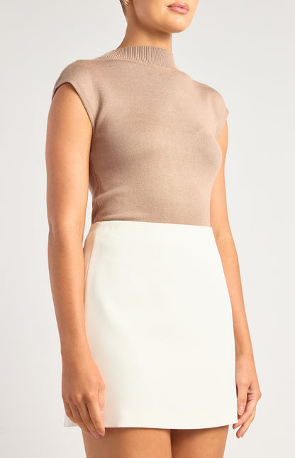 Lightweight Cap Sleeves Knit Top - Mushroom Brown