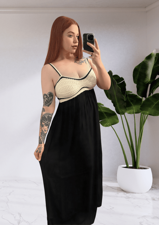 RAYA CROCHET MAXI DRESS - BLACK