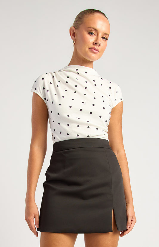 Polkadot Print Stretch Jersey Top - White