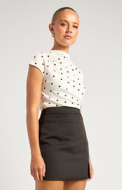 Polkadot Print Stretch Jersey Top - White
