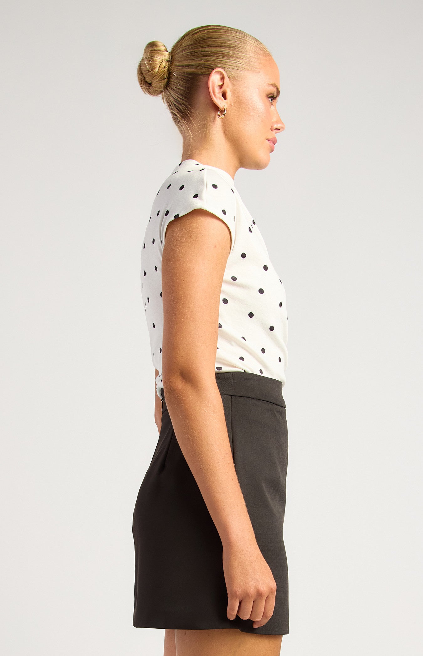 Polkadot Print Stretch Jersey Top - White