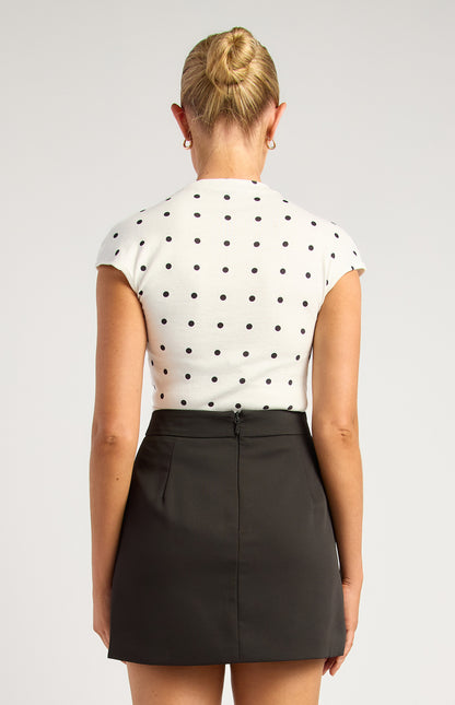 Polkadot Print Stretch Jersey Top - White