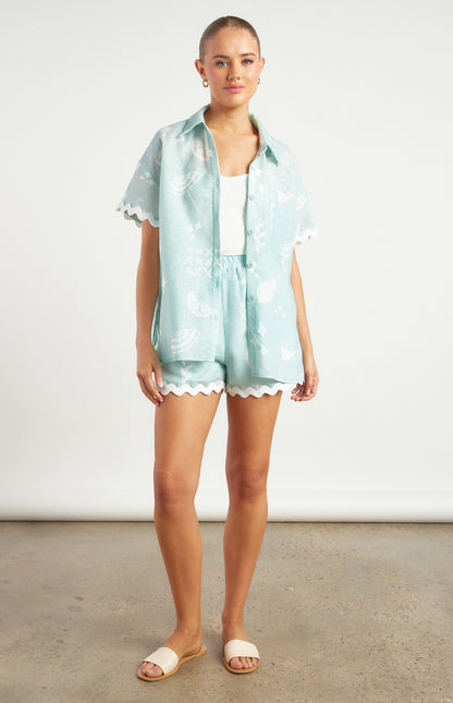 Sicilio RIC Rac Button up Matching Shirt & Shorts Set - Mint