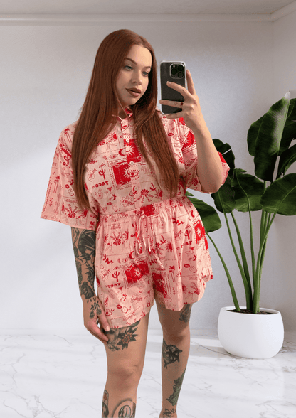 Taya By Frankie Matching Shirt & Shorts Set - Pink Tacos Tequila