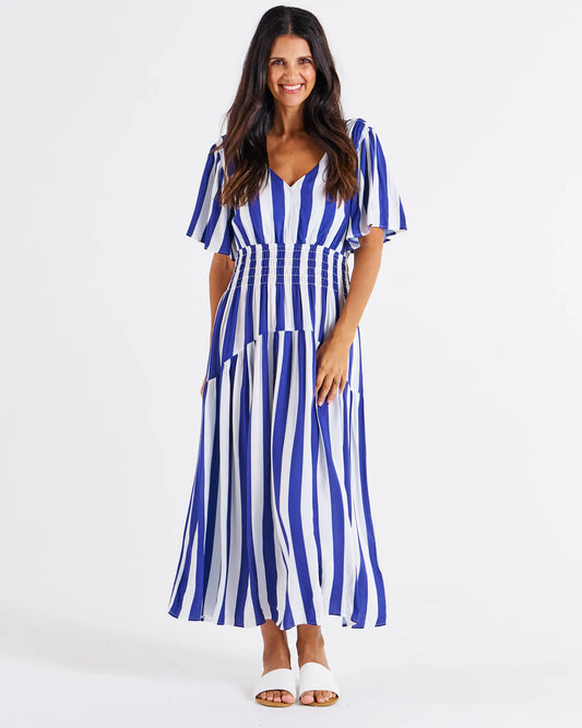 Louisa V-Neck Maxi Dress - Blue Stripe