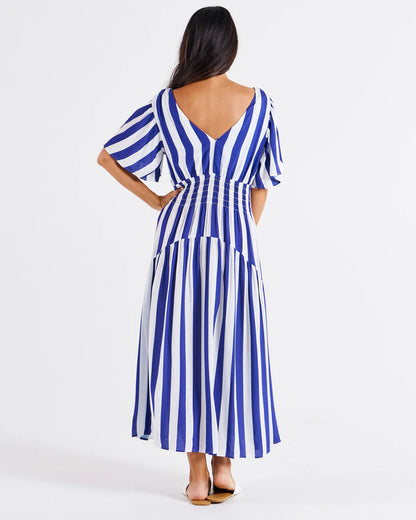 Louisa V-Neck Maxi Dress - Blue Stripe