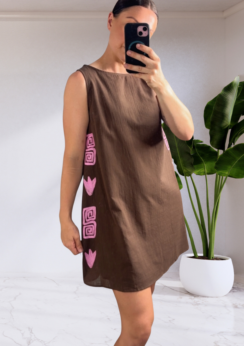 Jazmine Swing Side Print Mini Dress Choc