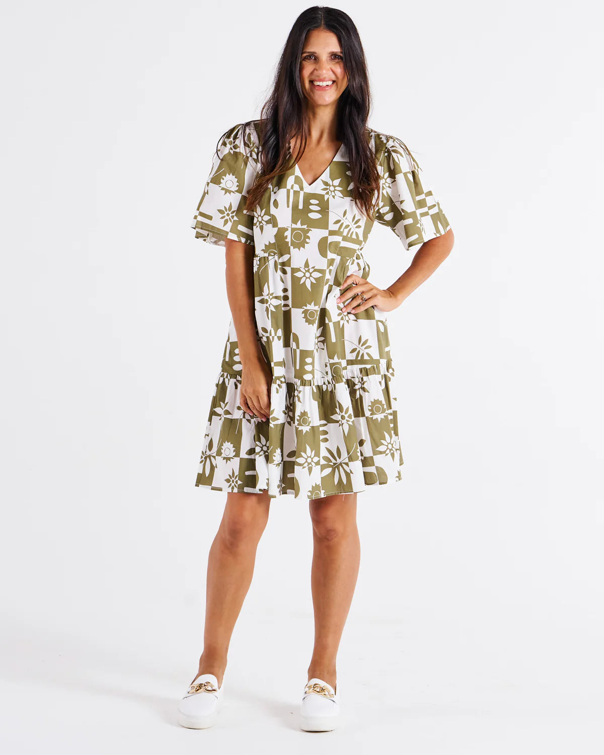 Bacardi Short Sleeve Short Dress - Geo Floral