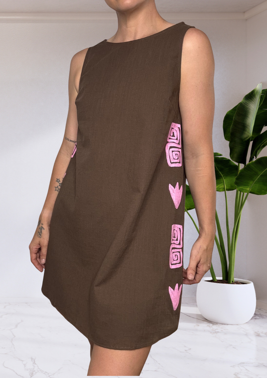 Jazmine Swing Side Print Mini Dress Choc