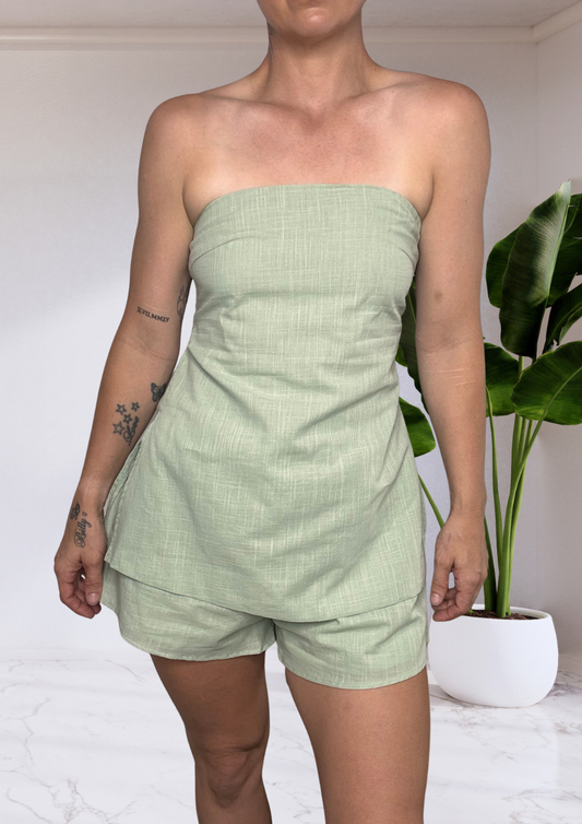 Bella Tube Top & Pants Set Sage Green