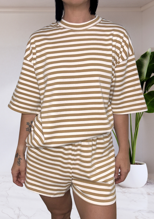 Carmen Oversized Stripe T-Shirt - Beige