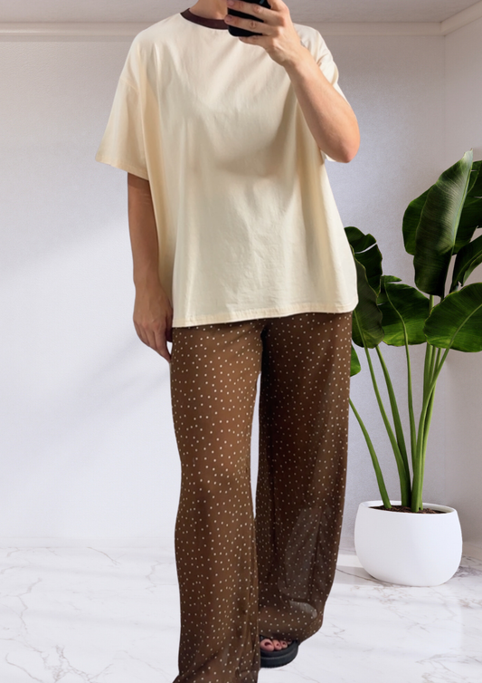 Amber Oversized T-Shirt & Sheer Pants Set - Brown Spot