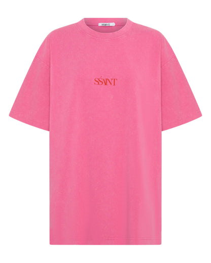 NO VACANCY TEE - DARK PINK ACID WASH