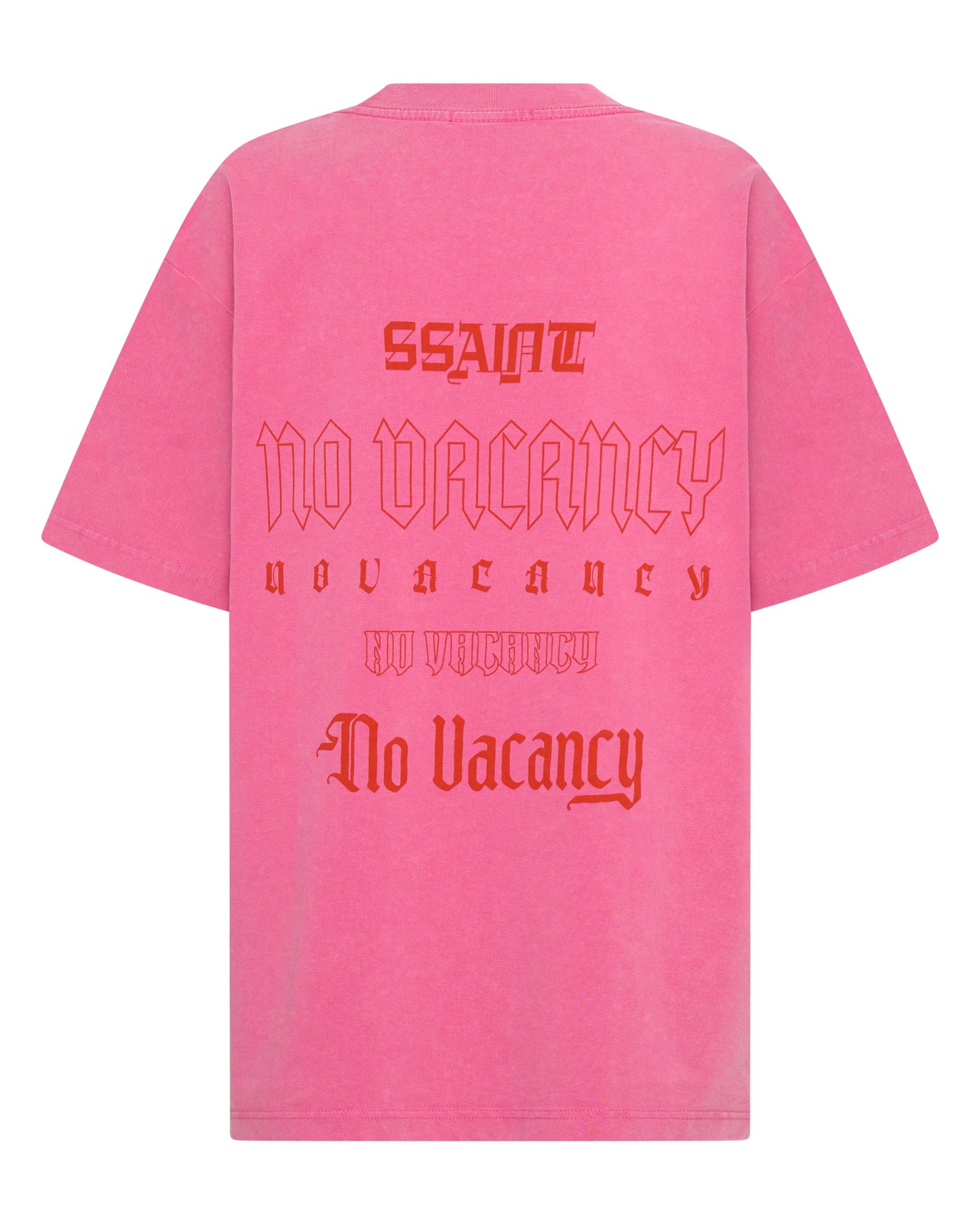 NO VACANCY TEE - DARK PINK ACID WASH