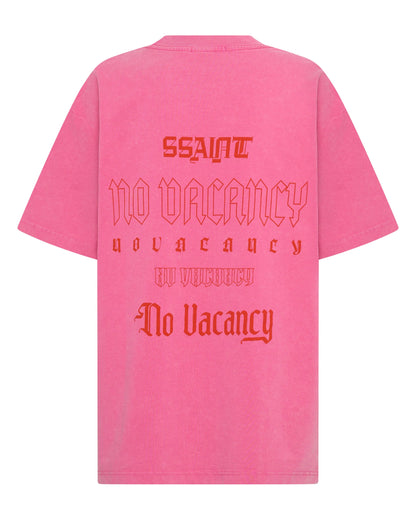 NO VACANCY TEE - DARK PINK ACID WASH