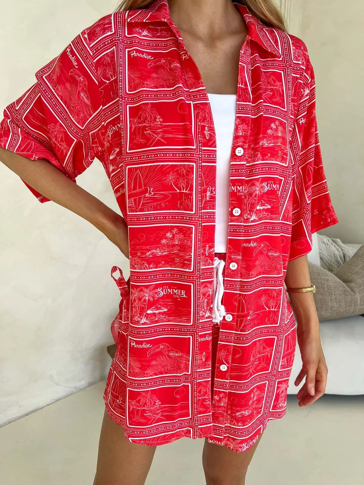 Aria Button Up Matching Shirt & Shorts Set - Port Vila