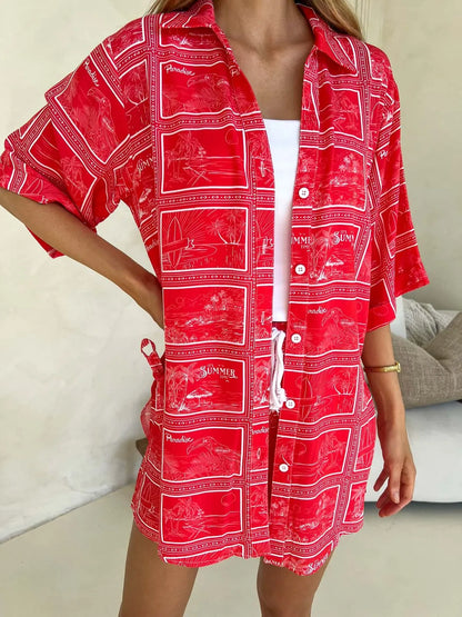Aria Button Up Matching Shirt & Shorts Set - Port Vila