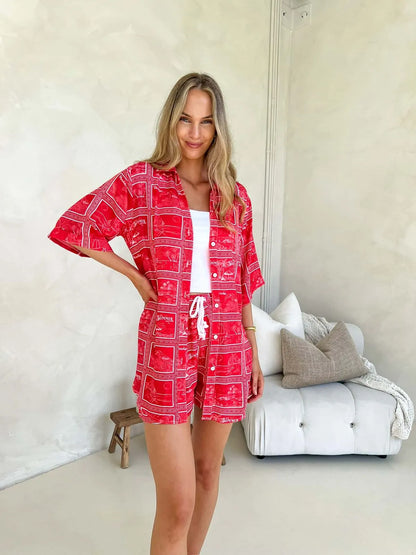 Aria Button Up Matching Shirt & Shorts Set - Port Vila