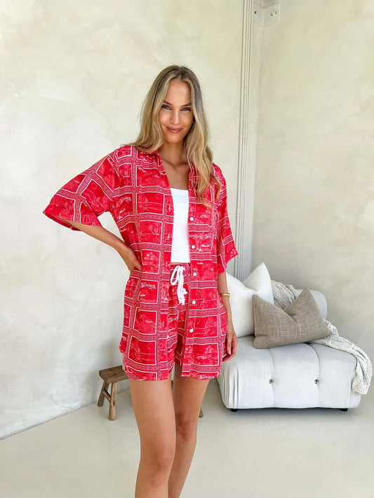 Aria Button Up Matching Shirt & Shorts Set - Port Vila