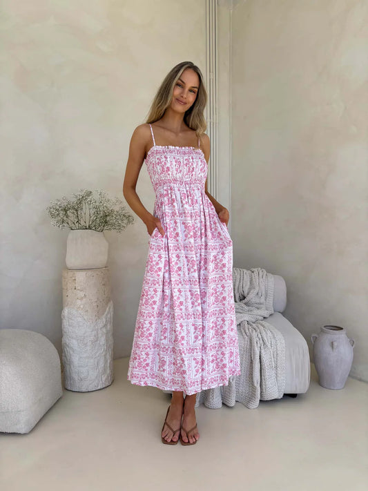 Palm Cove Shirred Bust Maxi Dress - Petal & Poise Print