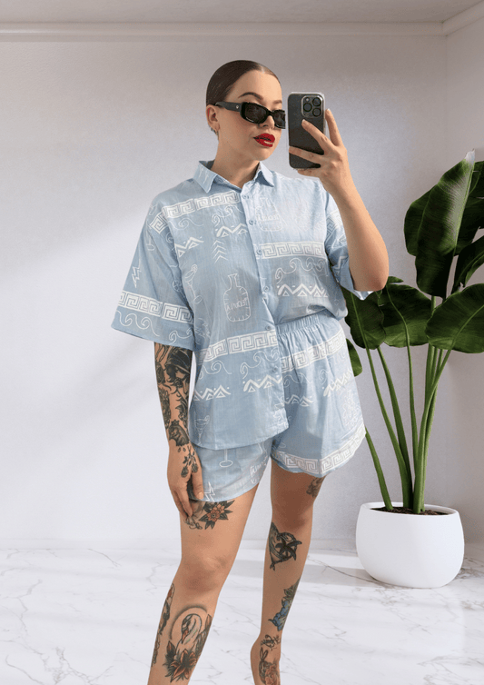 Taya By Frankie Matching Shirt & Shorts Set - Blue Tequila Sun