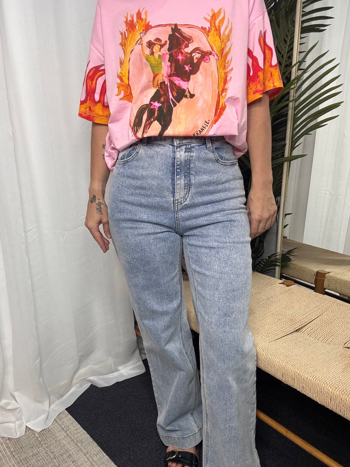 Kylie High Waisted Wide Leg Denim Jeans - Light Blue