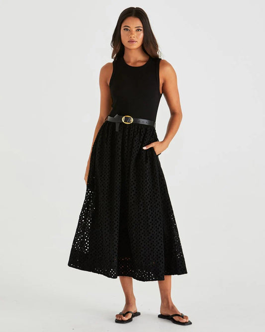 PATTIE SLEEVELESS MIDI DRESS - BLACK
