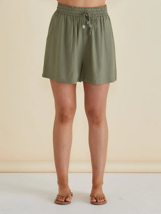 Sierra Elastic Waist Shorts - Olive Green