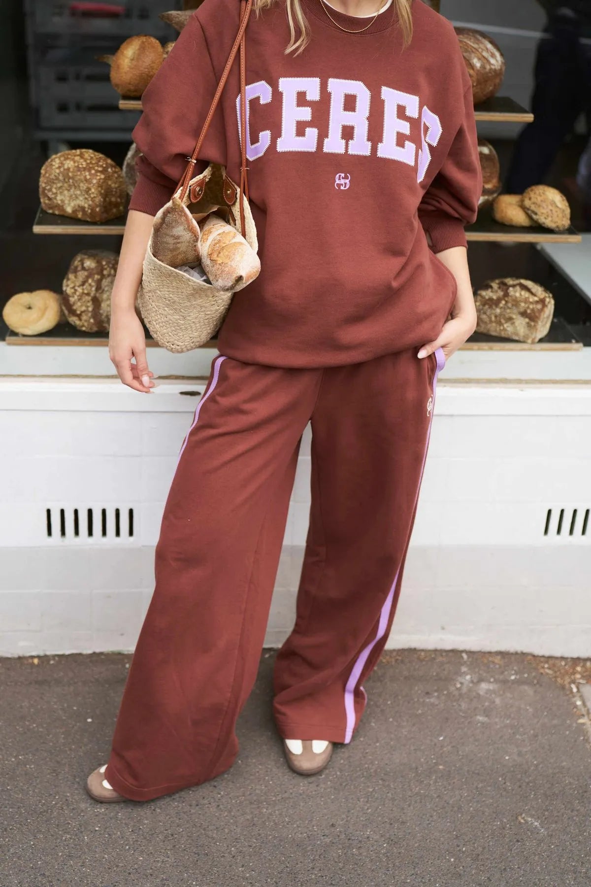 Gigi Wide Leg Terry Trackpant - Burnt Toffee Orchid