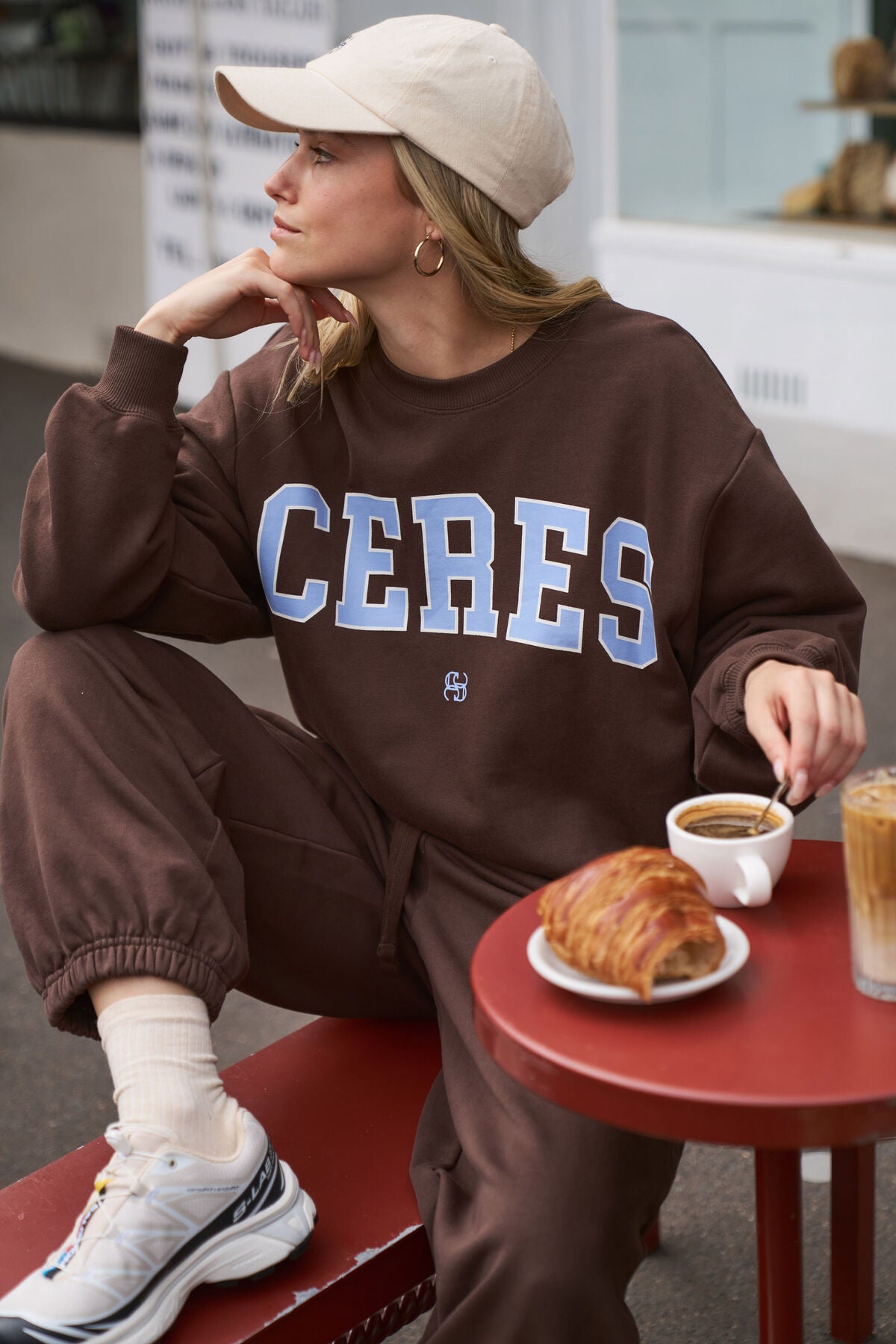 Isla Oversized Slouchy Crew - Brown Heritage Logo