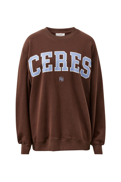 Isla Oversized Slouchy Crew - Brown Heritage Logo