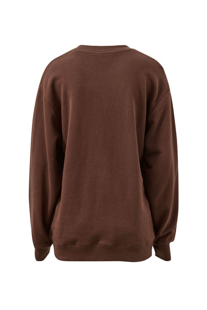 Isla Oversized Slouchy Crew - Brown Heritage Logo