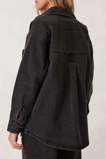 Bobbi Denim Side Pocket Shacket - Washed Black