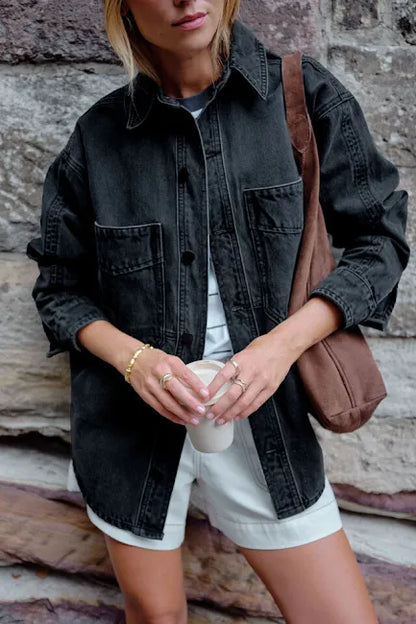 Bobbi Denim Side Pocket Shacket - Washed Black