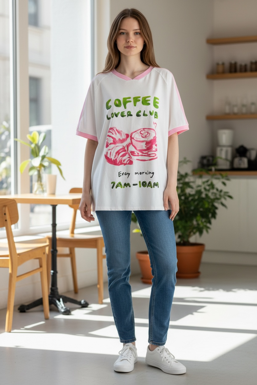 Jersey Oversized T-Shirt - Coffee Lover White