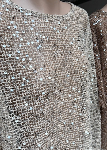 Amber Sequin Oversized Tee - Beige