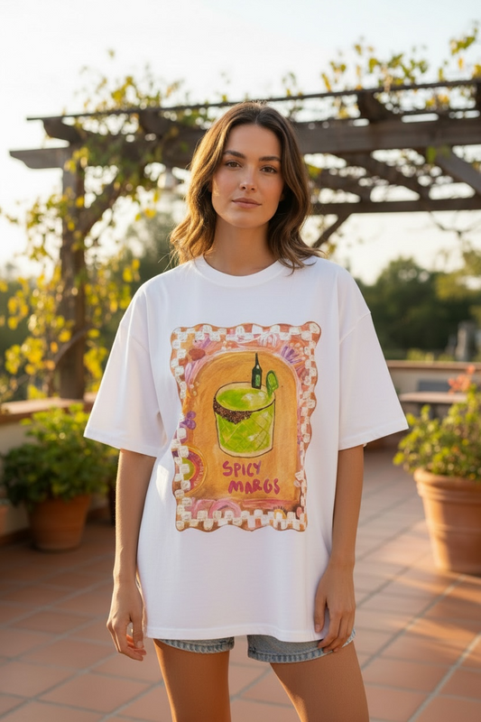 Mya Oversized Tee - White Spicy Margs
