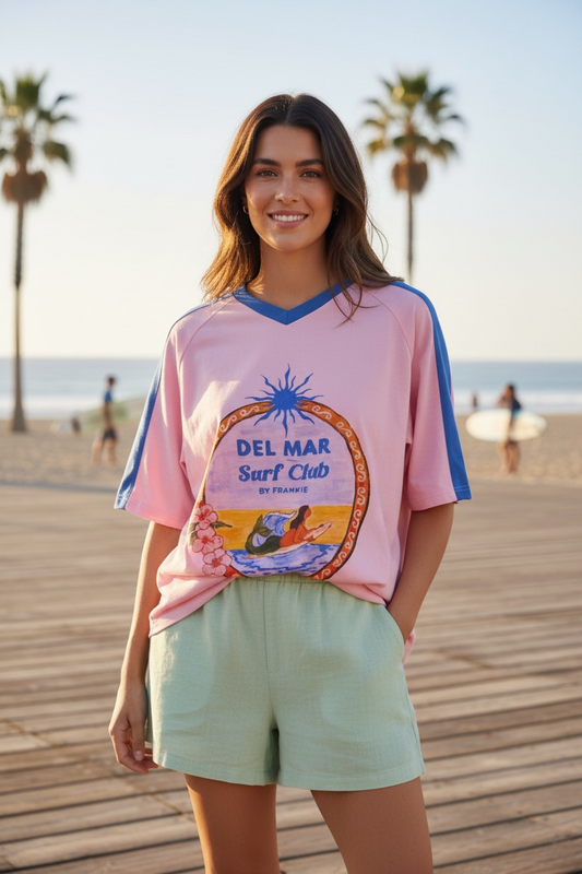 Jersey Oversized Tee - Pink Del Mar Surf Club | By Frankie